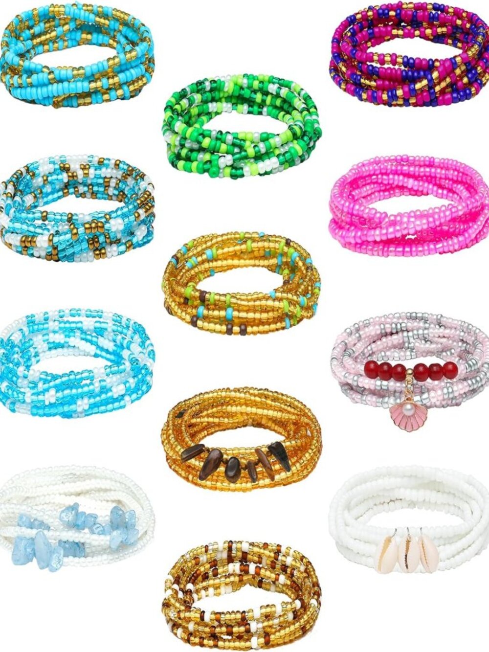 50" Waist Beads Set for Women - Plus Size Handmade Colorful Boho Body Jewelry